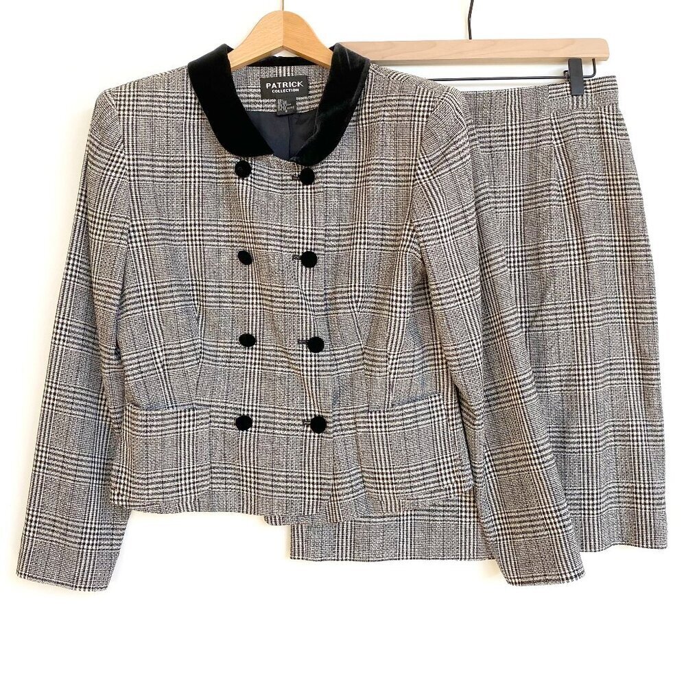 Vtg Patrick Collection Silk Wool Houndstooth Skirt Suit Size 10